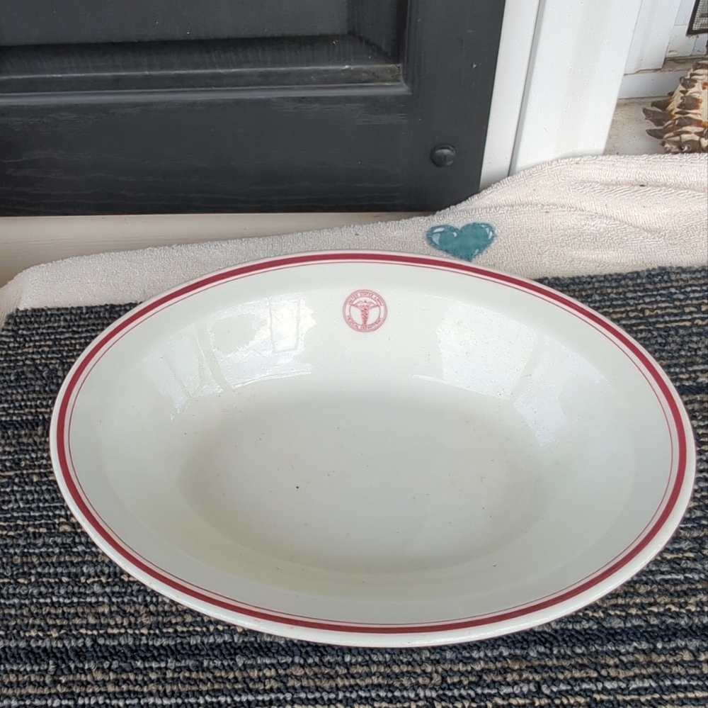 1930 Antique United States Army Medical Department  World War II Oval Glass Bowl